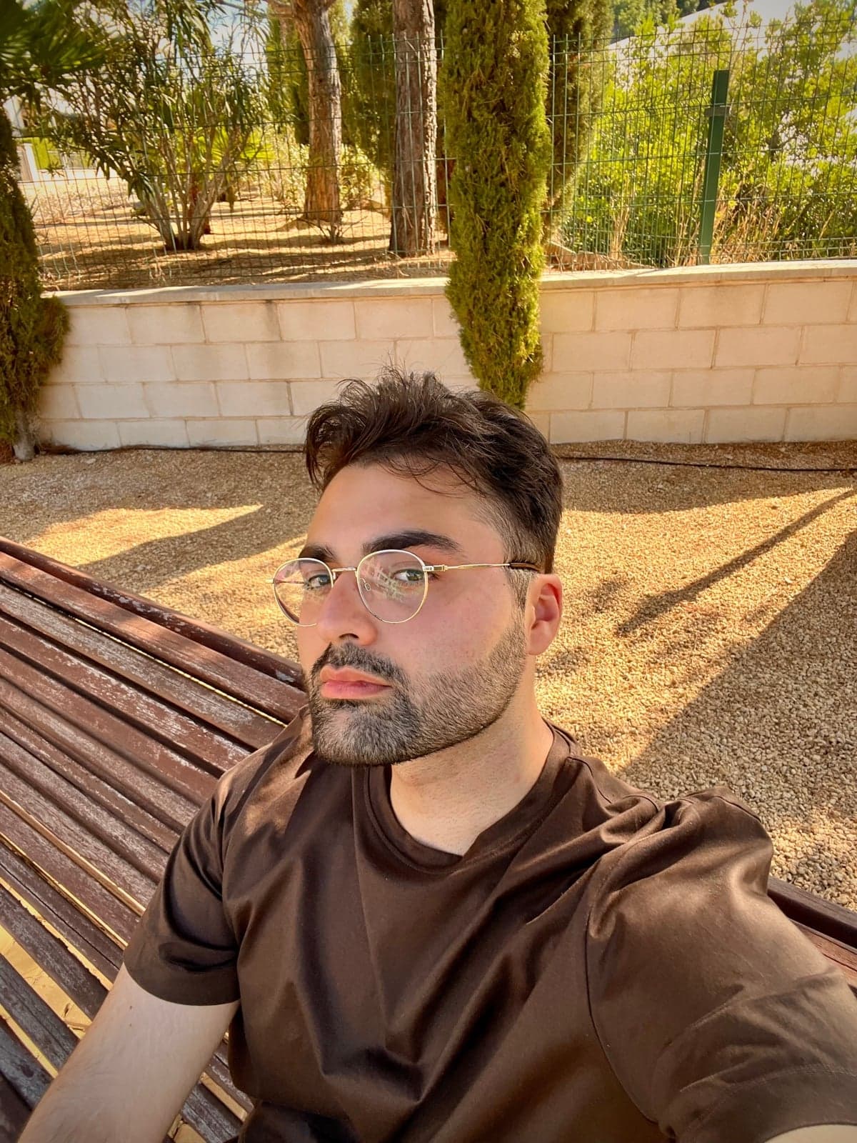Sitting on a wooden bench in the sunshine
